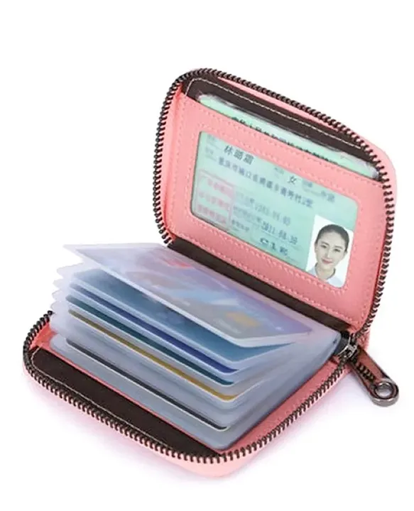 MOMISY PU Leather Credit Debit Card Holder Wallet Card Case ID Case  Organizer Holder Zipper Wallet Coin Purse for Boys Girls (20 Slots PVC  Pink)