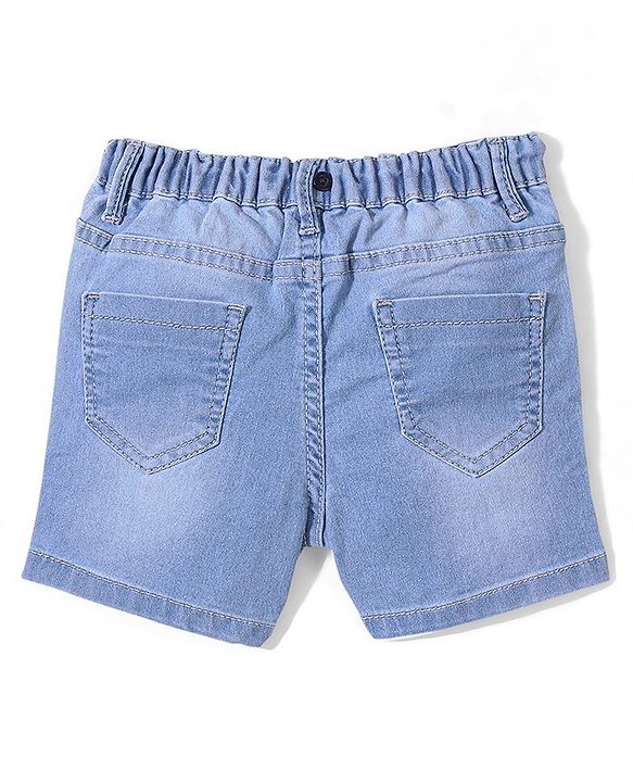 Babyhug Cotton Spandex Washed Denim Stretchable Shorts with Suspender - Blue