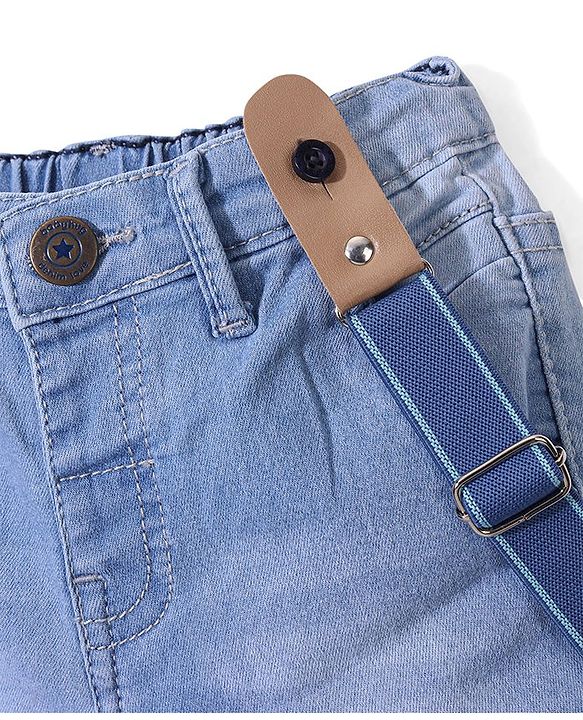 Babyhug Cotton Spandex Washed Denim Stretchable Shorts with Suspender - Blue