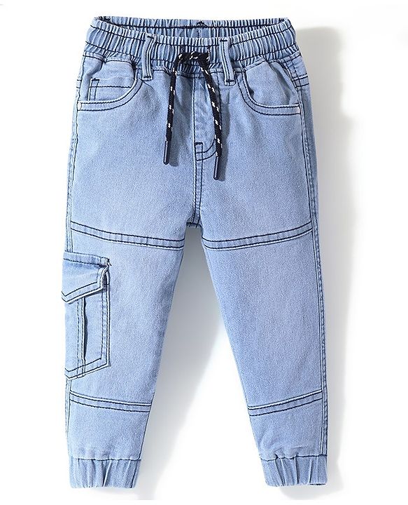 Babyhug Full Length Joggers with Stretch Solid Color - Blue