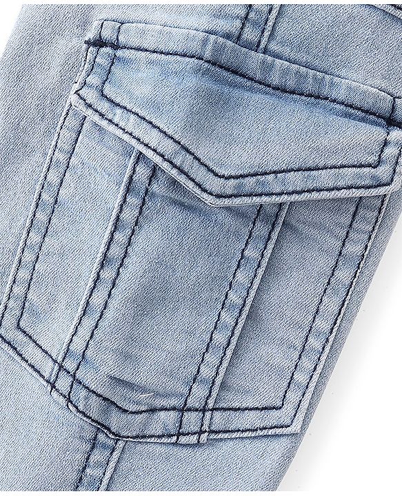 Babyhug Denim Full Sleeves Stretchable Washed Joggers - Blue