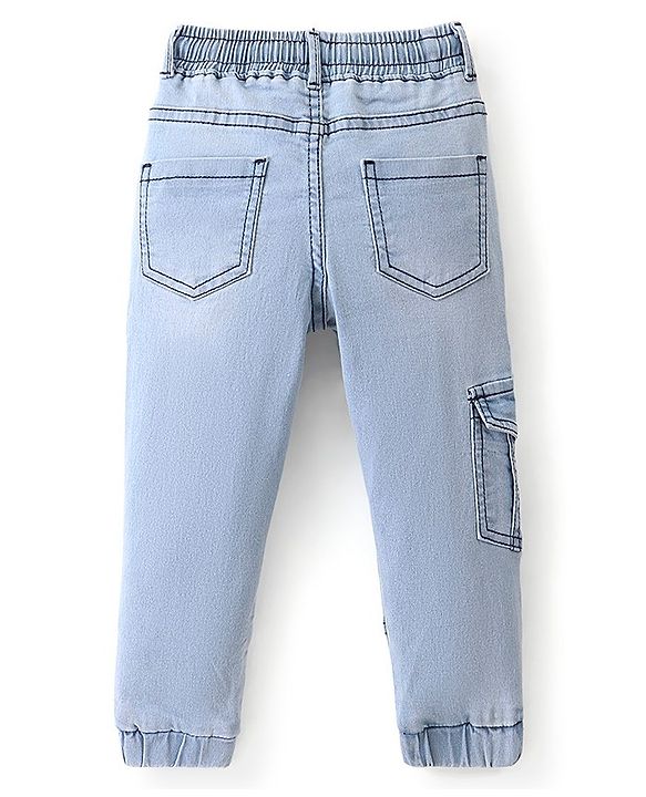 Babyhug Denim Full Sleeves Stretchable Washed Joggers - Blue