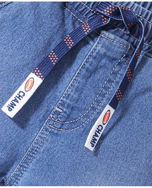 Babyhug Cotton Spandex Denim Full Length Washed Jogger With Stretch Solid Colour - Blue