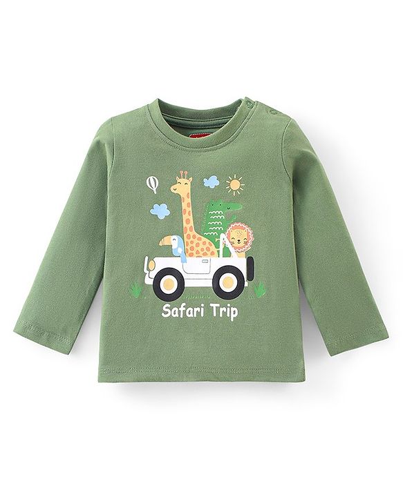 Babyhug Cotton Knit Full Sleeves Night Suit With Animals Print - Green