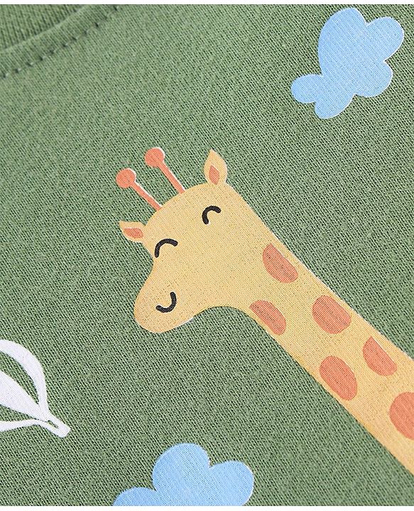 Babyhug Cotton Knit Full Sleeves Night Suit With Animals Print - Green