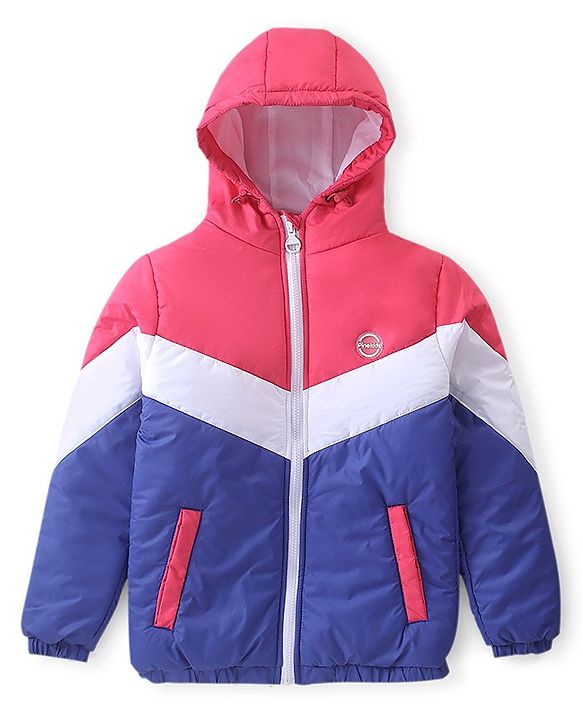 Pine Kids Woven Full Sleeves Cut And Sew Medium Winter Jacket Solid Colour - Pink White & Purple