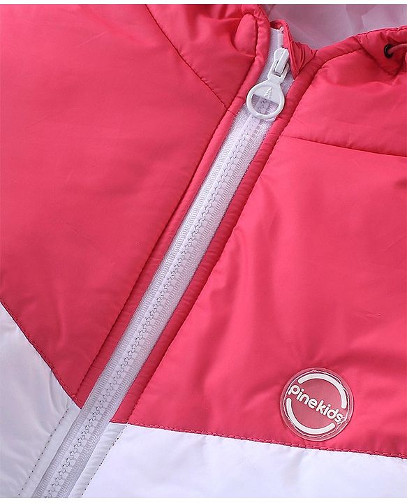 Pine Kids Woven Full Sleeves Cut And Sew Medium Winter Jacket Solid Colour - Pink White & Purple