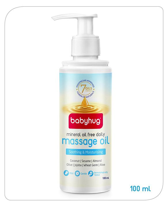 Babyhug Mineral Oil Free Daily Massage Oil with Goodness of 7 Oils (Olive, Coconut, Sesame, Almond, Wheat Germ, Jojoba & Aloe Vera) - 100 ml