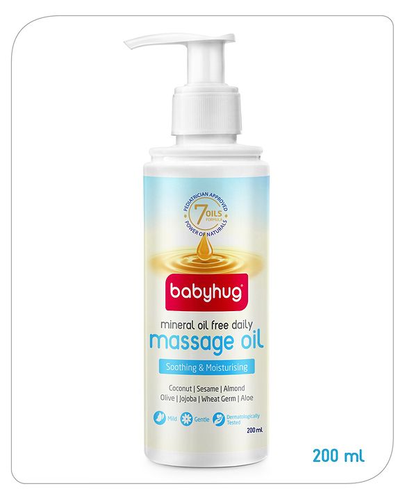 Babyhug Mineral Oil Free Daily Massage Oil with Goodness of 7 Oils (Olive, Coconut, Sesame, Almond, Wheat Germ, Jojoba & Aloe Vera) - 100 ml