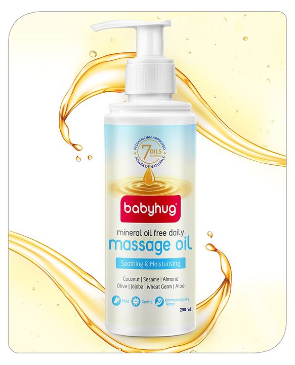 Babyhug Mineral Oil Free Daily Massage Oil with Goodness of 7 Oils (Olive, Coconut, Sesame, Almond, Wheat Germ, Jojoba & Aloe Vera) - 100 ml