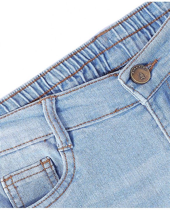 Pine Kids Full Length Back Elasticated Stretchable Solid Color Jeans - Ice Blue