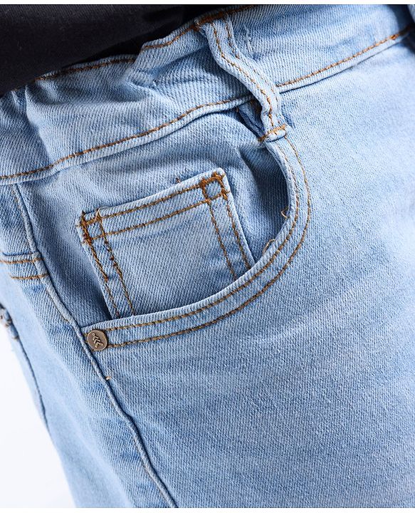 Pine Kids Full Length Back Elasticated Stretchable Solid Color Jeans - Ice Blue