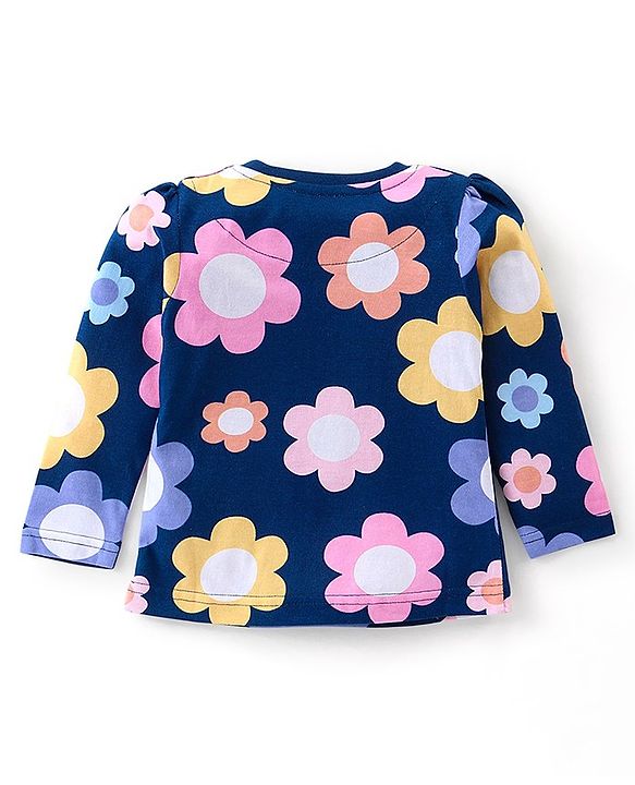 Babyhug Cotton Knit Full Sleeves Floral Printed Night Suit - Navy Blue