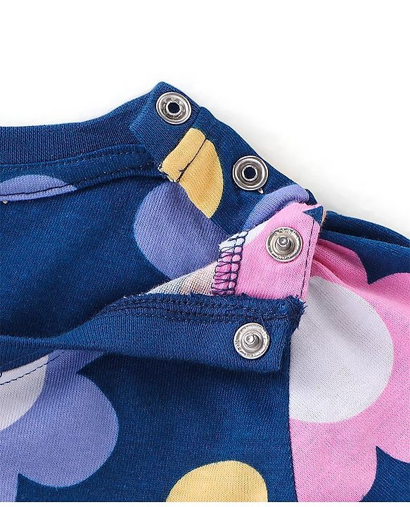 Babyhug Cotton Knit Full Sleeves Floral Printed Night Suit - Navy Blue