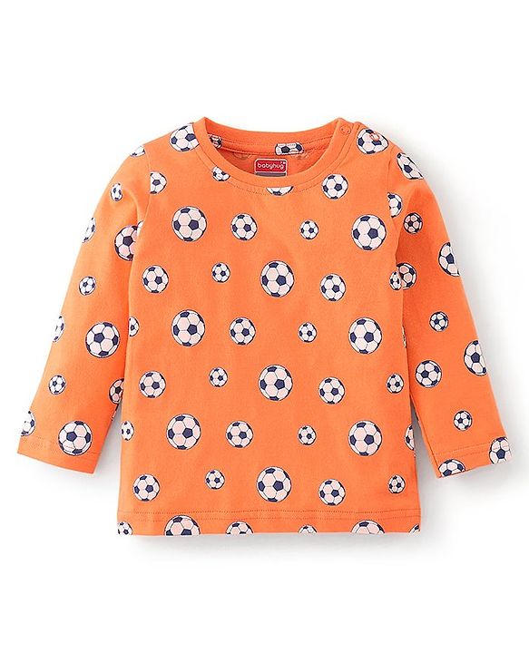 Babyhug Cotton Knit Full Sleeves Soccer Printed Night Suit - Orange