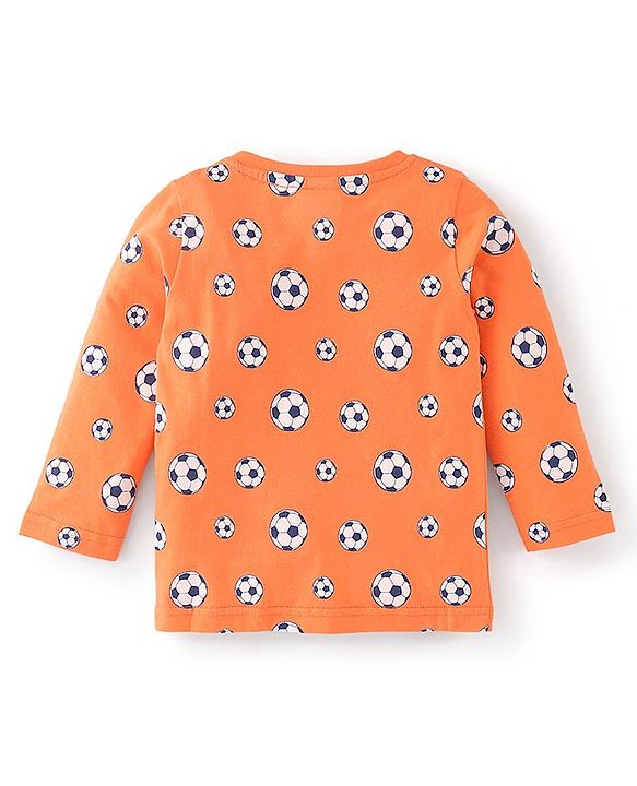 Babyhug Cotton Knit Full Sleeves Soccer Printed Night Suit - Orange