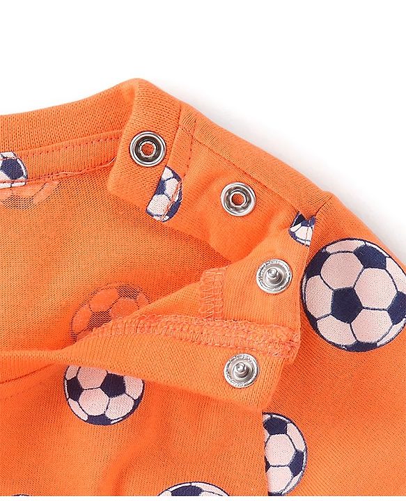 Babyhug Cotton Knit Full Sleeves Soccer Printed Night Suit - Orange
