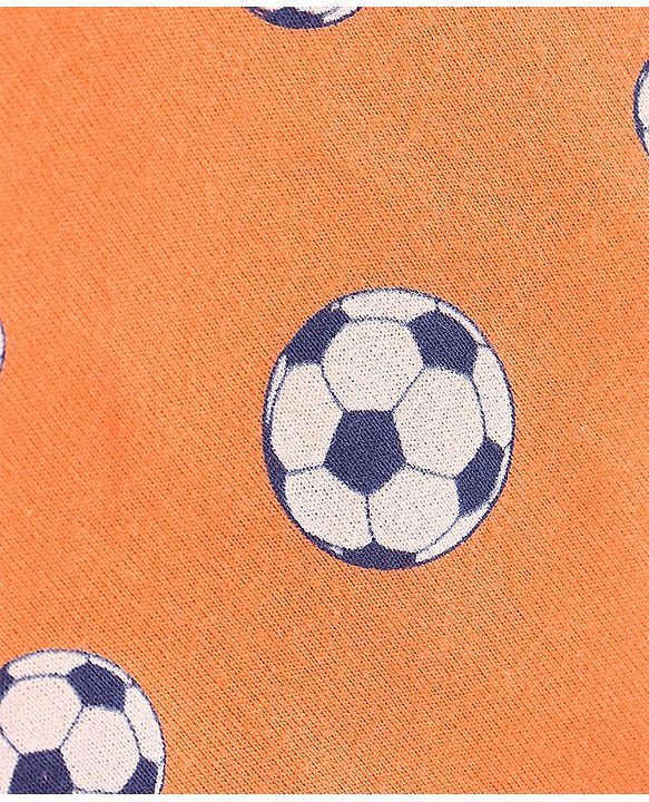 Babyhug Cotton Knit Full Sleeves Soccer Printed Night Suit - Orange