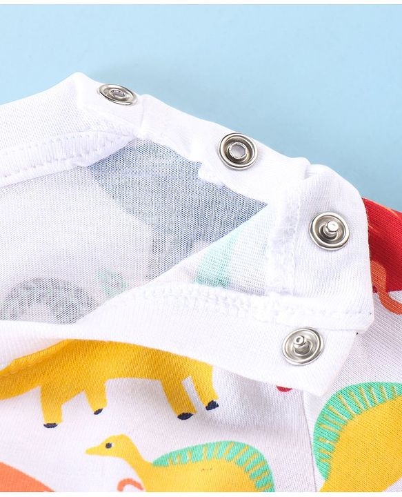 Babyhug Cotton Knit Full Sleeves Night Suit With Dino Print - White