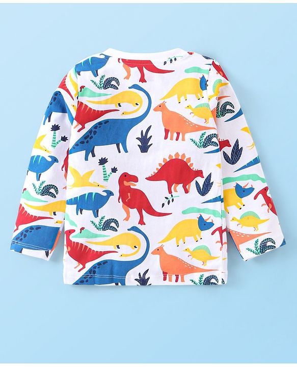 Babyhug Cotton Knit Full Sleeves Night Suit With Dino Print - White