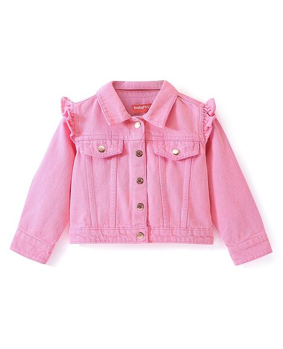 Babyhug 100% Cotton Woven Denim Jacket with Pockets -Pink