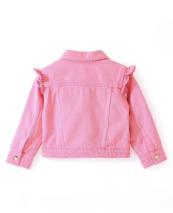 Babyhug 100% Cotton Woven Denim Jacket with Pockets -Pink