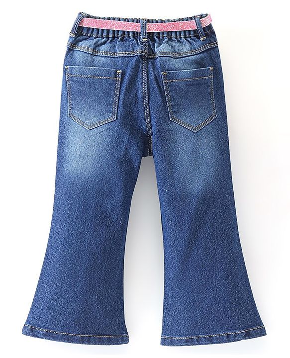 Babyhug Full Length Stretchable Washed Denim Jeans - Blue