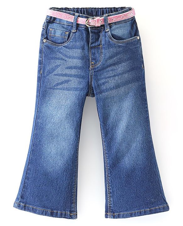 Babyhug Full Length Stretchable Washed Denim Jeans - Blue