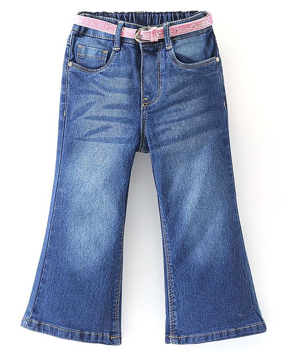 Babyhug Full Length Stretchable Washed Denim Jeans - Blue