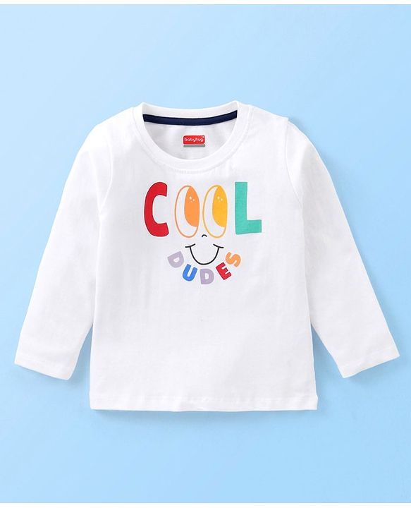 Babyhug Cotton Knit Full Sleeves Night Suit With Text Print - White & Navy Blue
