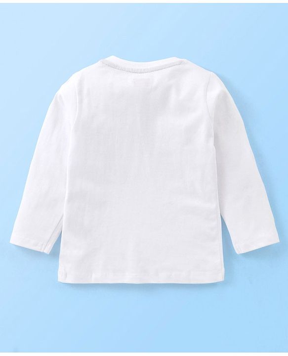 Babyhug Cotton Knit Full Sleeves Night Suit With Text Print - White & Navy Blue