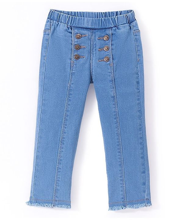 Babyhug Cotton Full Length Stretchable Denim Jeans Solid Colour - Blue