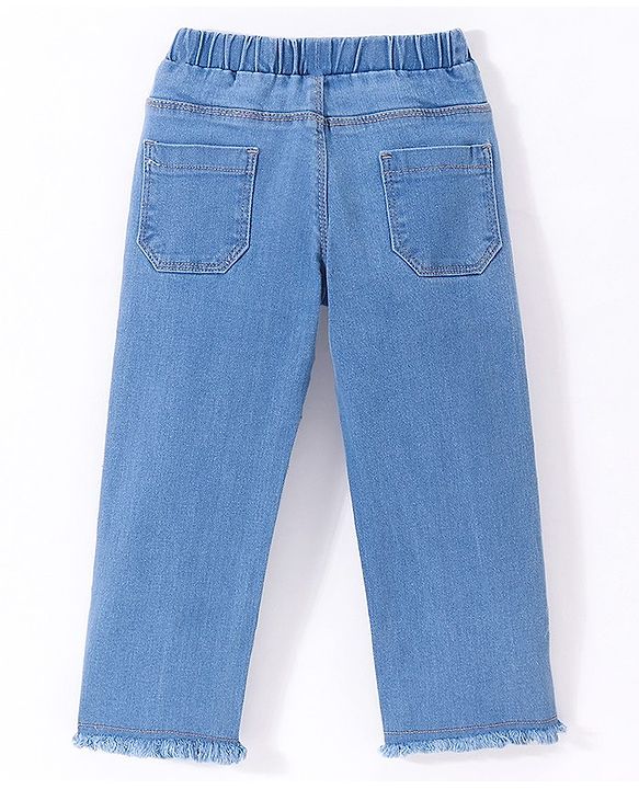 Babyhug Cotton Full Length Stretchable Denim Jeans Solid Colour - Blue