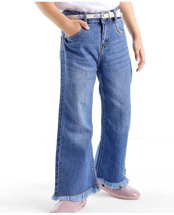 Babyhug Cotton Spandex Full Length Solid Color Stretchable Denim Jeans - Blue