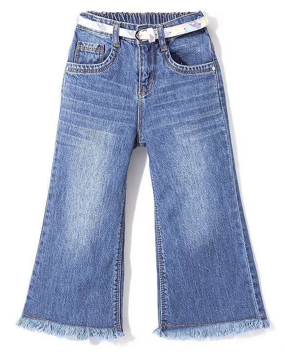 Babyhug Cotton Spandex Full Length Solid Color Stretchable Denim Jeans - Blue