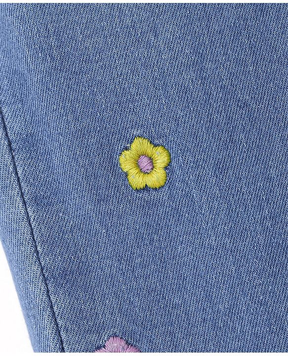 Babyhug Denim Full Length Jeans with Floral Embroidery with Stretch - Blue