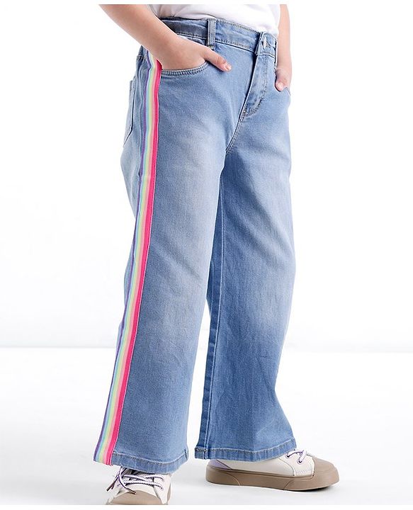 Babyhug Cotton Spandex Full Length Solid Color Stretchable Denim Jeans - Blue