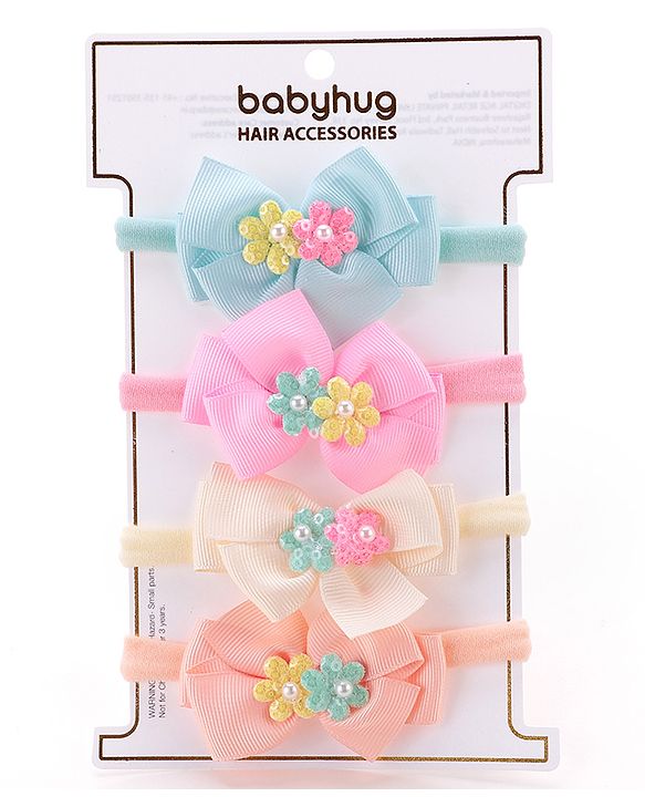Babyhug Headbands with Floral and Pearl Applique Free Size Pack of 4 - Multicolor