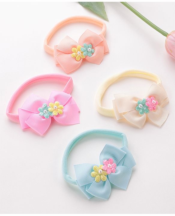 Babyhug Headbands with Floral and Pearl Applique Free Size Pack of 4 - Multicolor
