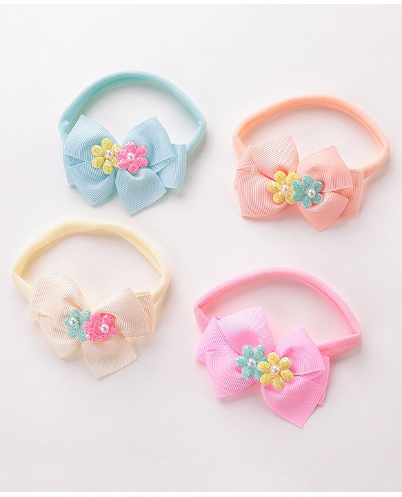 Babyhug Headbands with Floral and Pearl Applique Free Size Pack of 4 - Multicolor