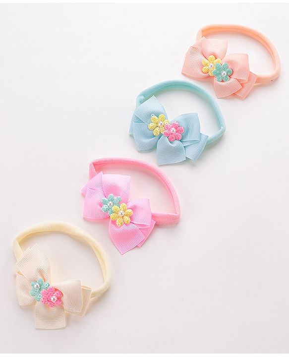 Babyhug Headbands with Floral and Pearl Applique Free Size Pack of 4 - Multicolor