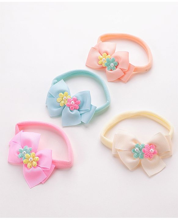 Babyhug Headbands with Floral and Pearl Applique Free Size Pack of 4 - Multicolor