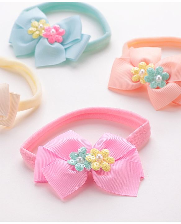 Babyhug Headbands with Floral and Pearl Applique Free Size Pack of 4 - Multicolor