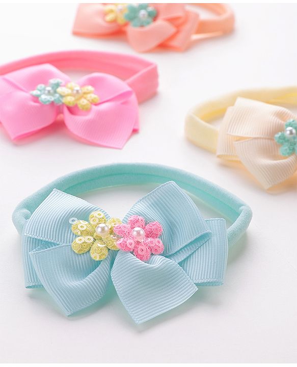 Babyhug Headbands with Floral and Pearl Applique Free Size Pack of 4 - Multicolor