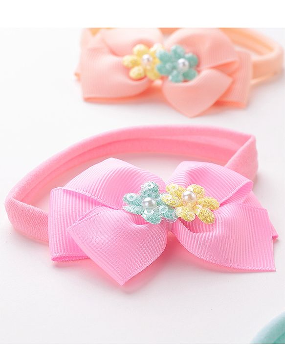 Babyhug Headbands with Floral and Pearl Applique Free Size Pack of 4 - Multicolor
