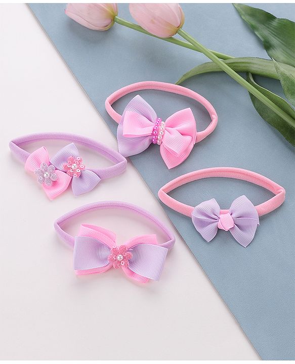 Babyhug Free Size Headbands Bow  Applique Pack of 4  - Multicolor