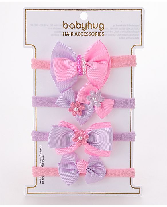 Babyhug Free Size Headbands Bow  Applique Pack of 4  - Multicolor