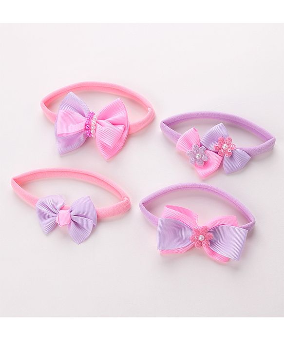 Babyhug Free Size Headbands Bow  Applique Pack of 4  - Multicolor