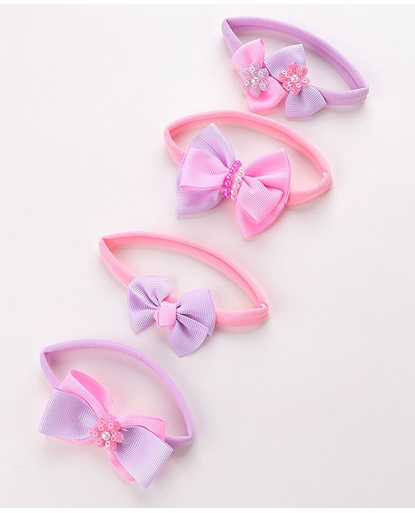 Babyhug Free Size Headbands Bow  Applique Pack of 4  - Multicolor