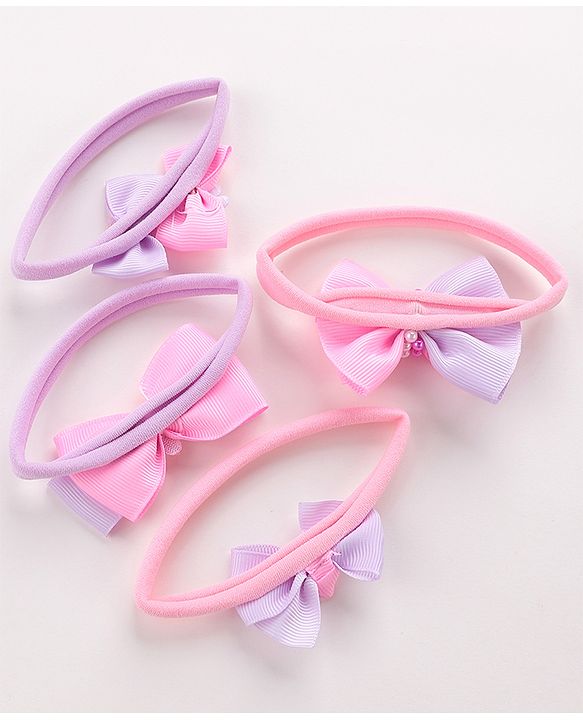 Babyhug Free Size Headbands Bow  Applique Pack of 4  - Multicolor